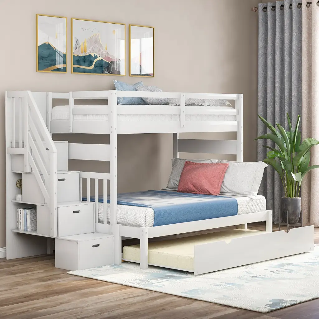 Twin Over Twin Full Bunk Bed Twin Size Trundle White lucky furniture