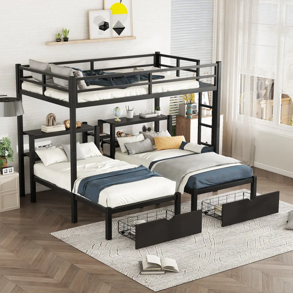 Full XL Over Twin Triple Bunk Bed Drawers Multi Functional Space Saver magic more
