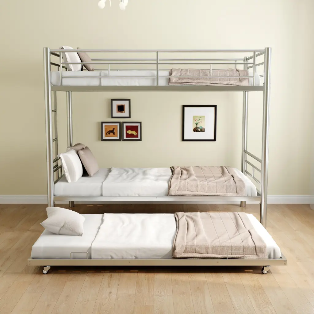 Heavy Duty Metal Twin Over Twin Bunk Bed Trundle and Noise Reduction rnb