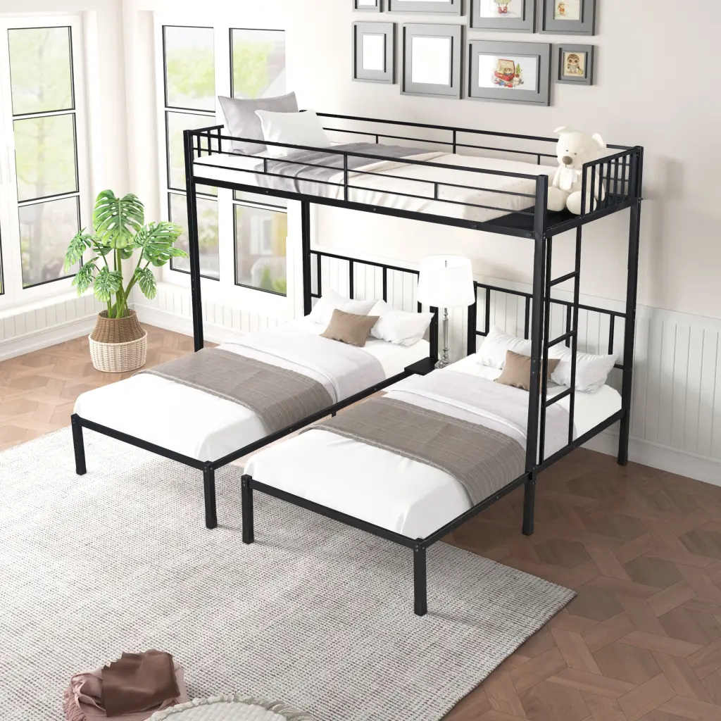 Metal Triple Twin Bunk Bed Separable into 3 Twin Beds Robust Design rnb