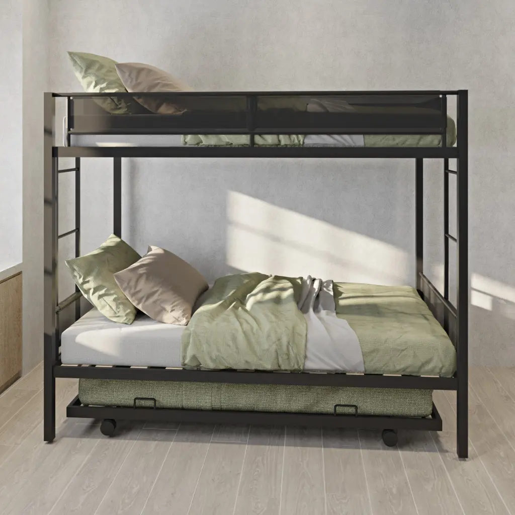 Metal Twin Over Twin Bunk Bed Trundle Robust Frame Noise Free Kids Bedroom Furniture rnb