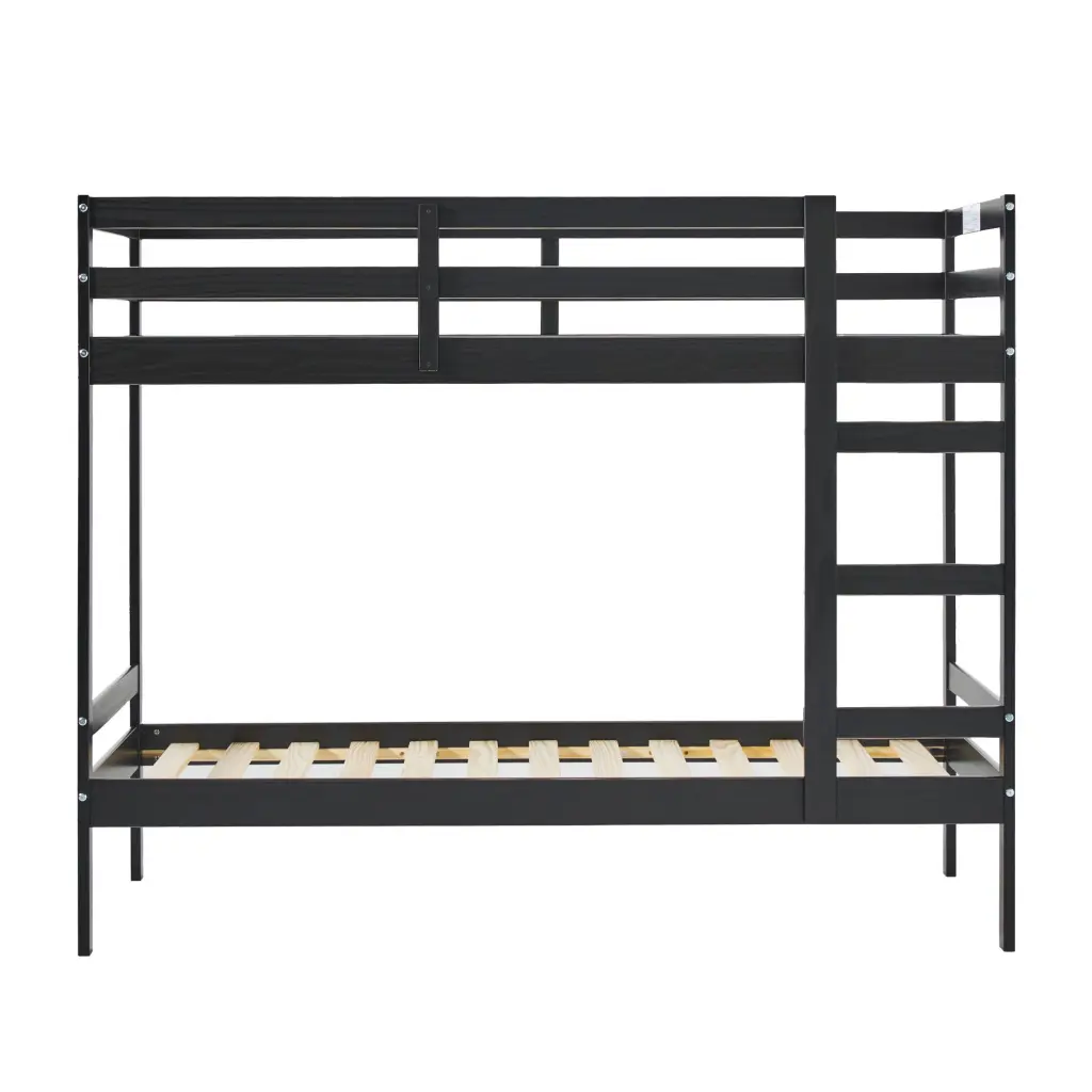 Modern Effortless Solid Wood Twin Over Twin Bunk Bed Black Black Pine Finish walker edison