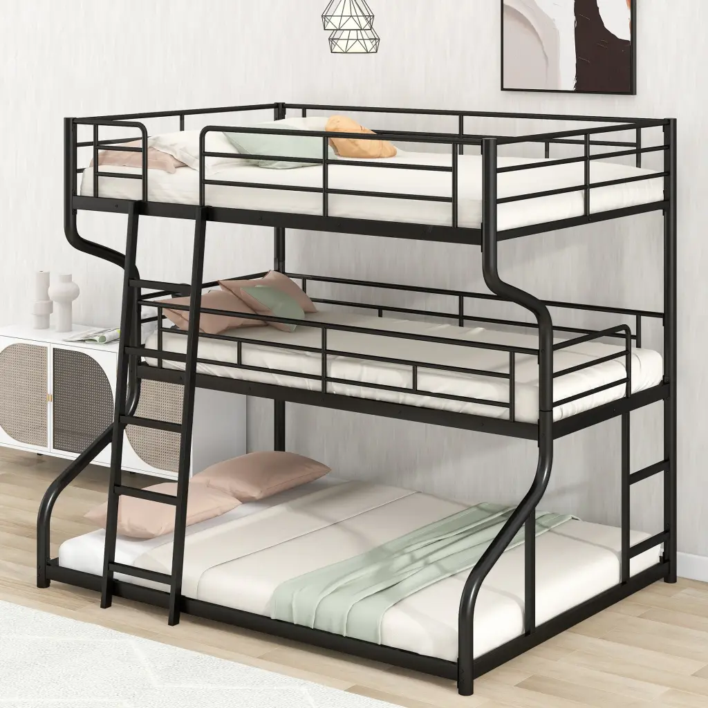 Full XL Over Twin XL Over Queen Size Triple Bunk Bed Long And Short Ladders wm store