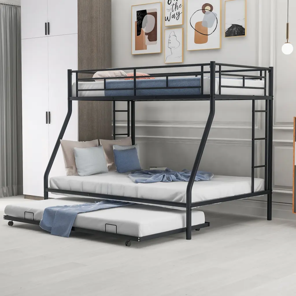 Twin Over Full Bed Robust Steel Frame Bunk Bed Twin Size Trundle wm store