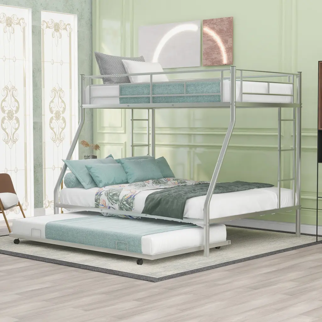 Twin Over Full Bed Robust Steel Frame Bunk Bed Twin Size Trundle wm store
