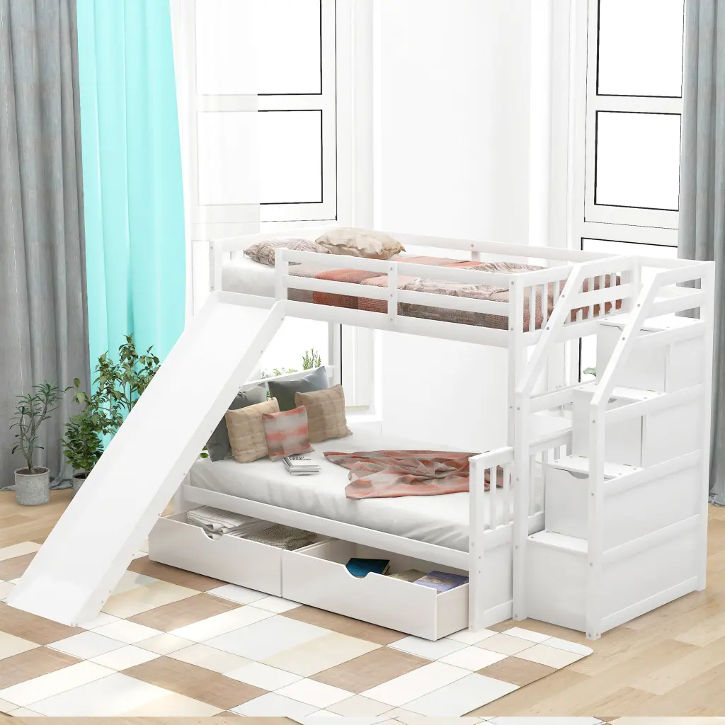 Twin Over Full Bunk Bed Drawers Storage And Slide Multifunction wm store