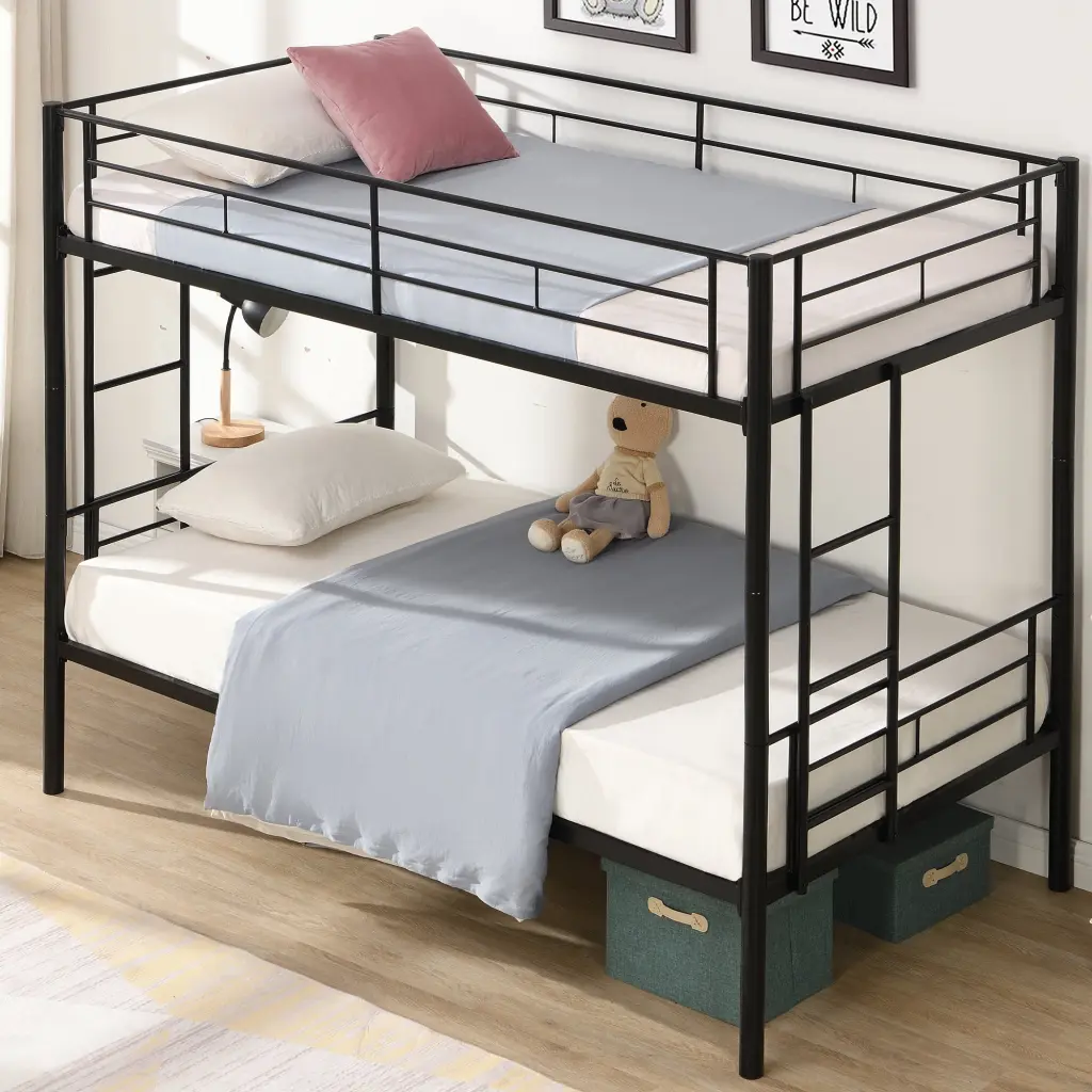 Bunk Bed Twin Over Twin Size 2 Ladders Full Length Guardrail wr furniture