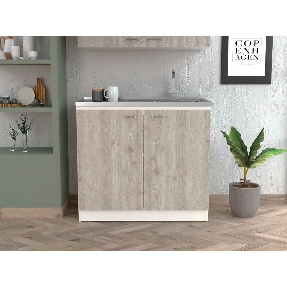 Napoles Functionality Sink Cabinet One Shelf, Double Door Cabinet Smoke tuhome