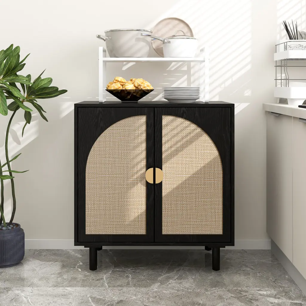 2 Door Cabinet Bedroom Living Room Study Black MDF Storage rnb