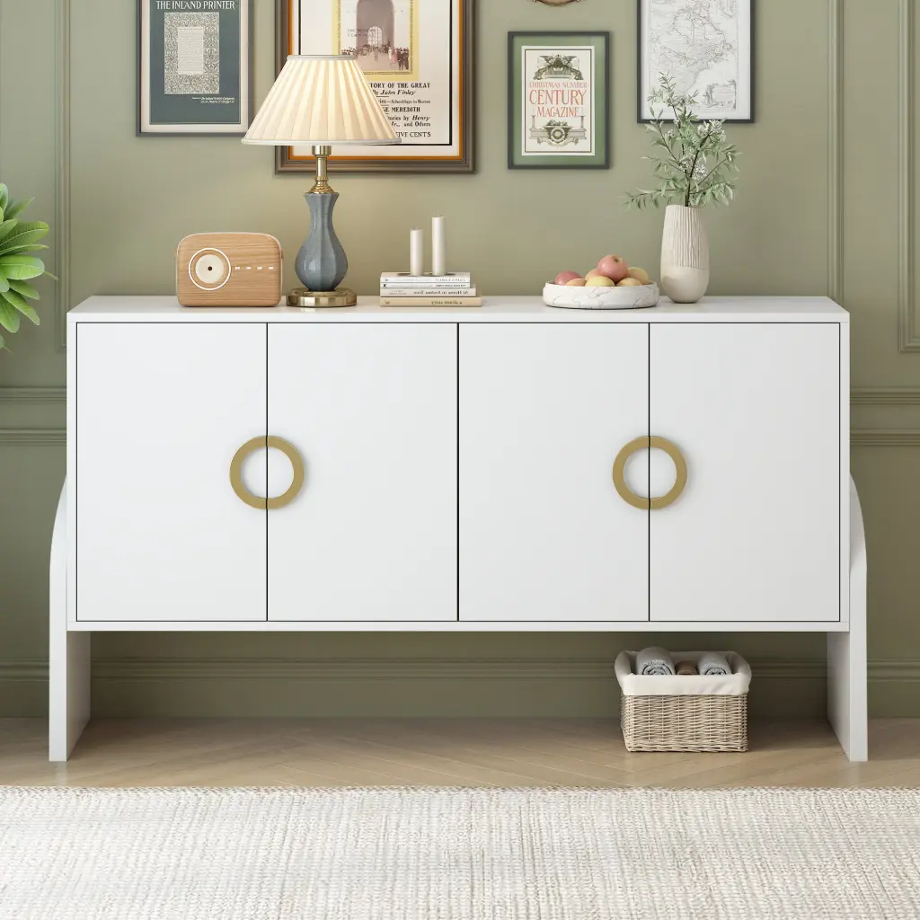 Four Door Metal Handle Storage Cabinet Suitable Study Living Room Office u_style