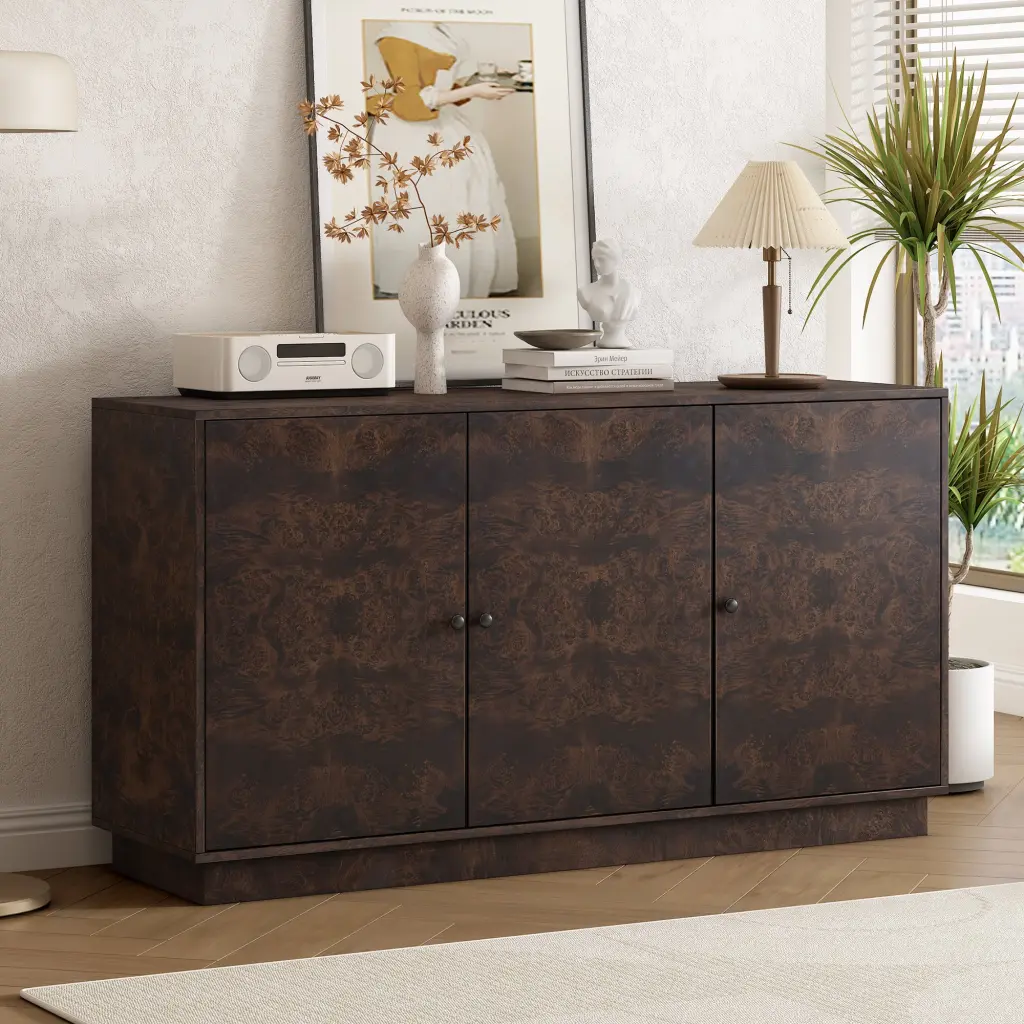 Wood Pattern Storage Cabinet 3 Doors, Suitable Hallway, Entryway u_style