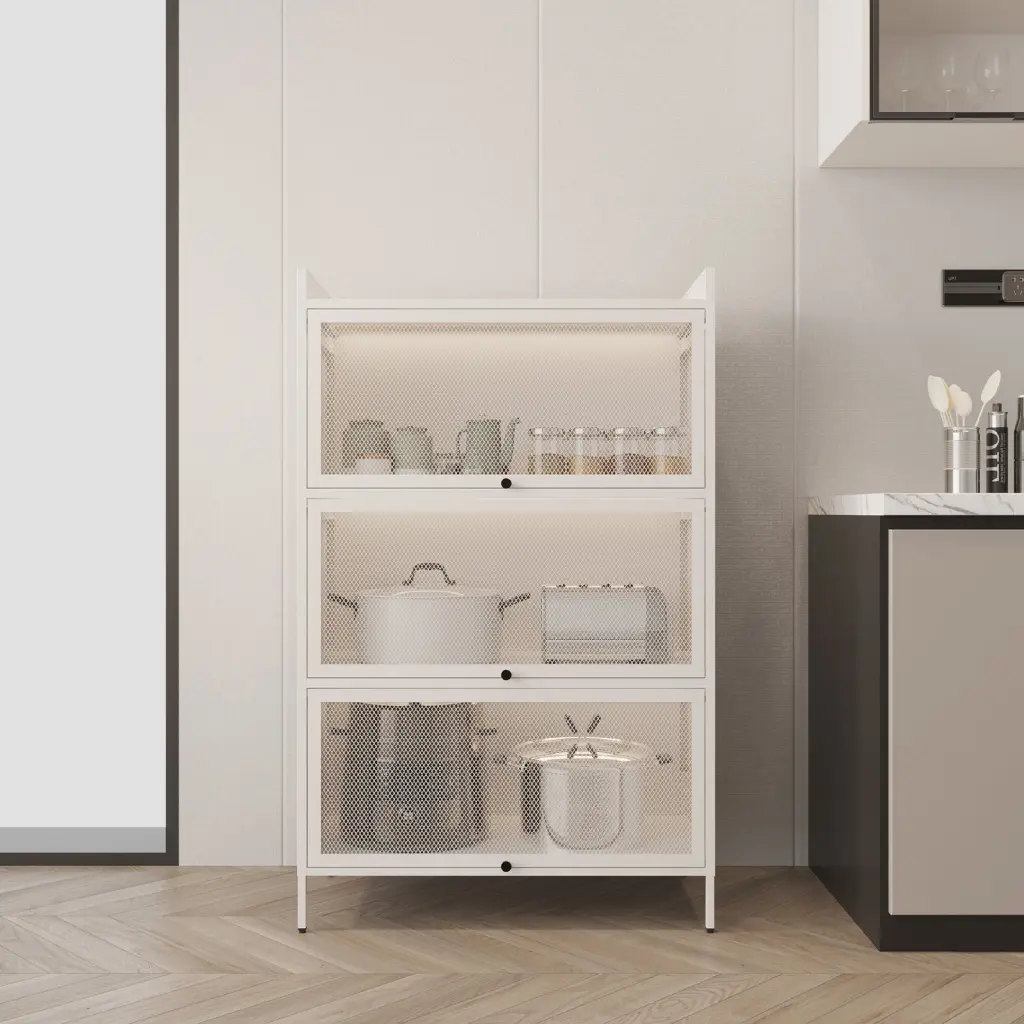 Pantry Storage Cabinet Doors And Retractable Doors Freestanding Kitchen Organizer xingdu store