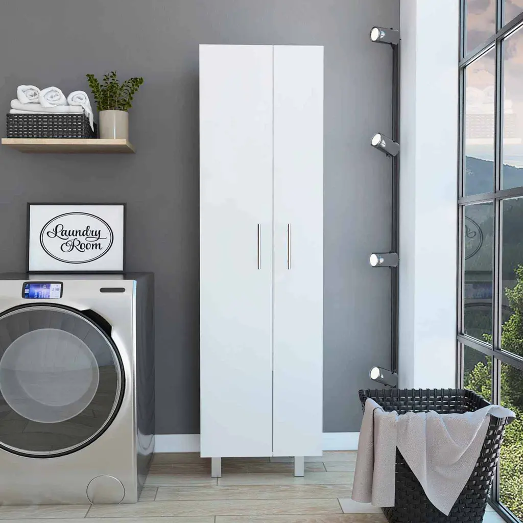 Halifax 2 Door Rectangle Closet Pantry White Particle Board Storage Cabinet furniture max
