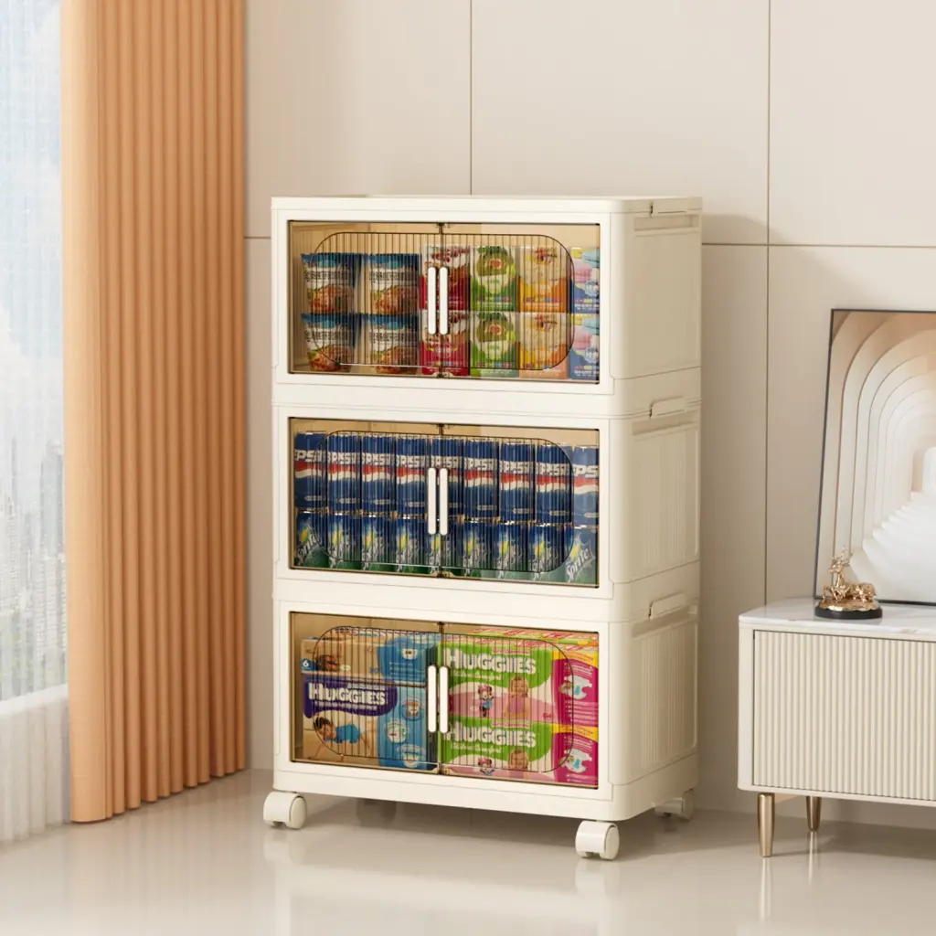 19.69 Inch Side Wide Folding Storage Cabinet 3 Tiers Home Organization w2873