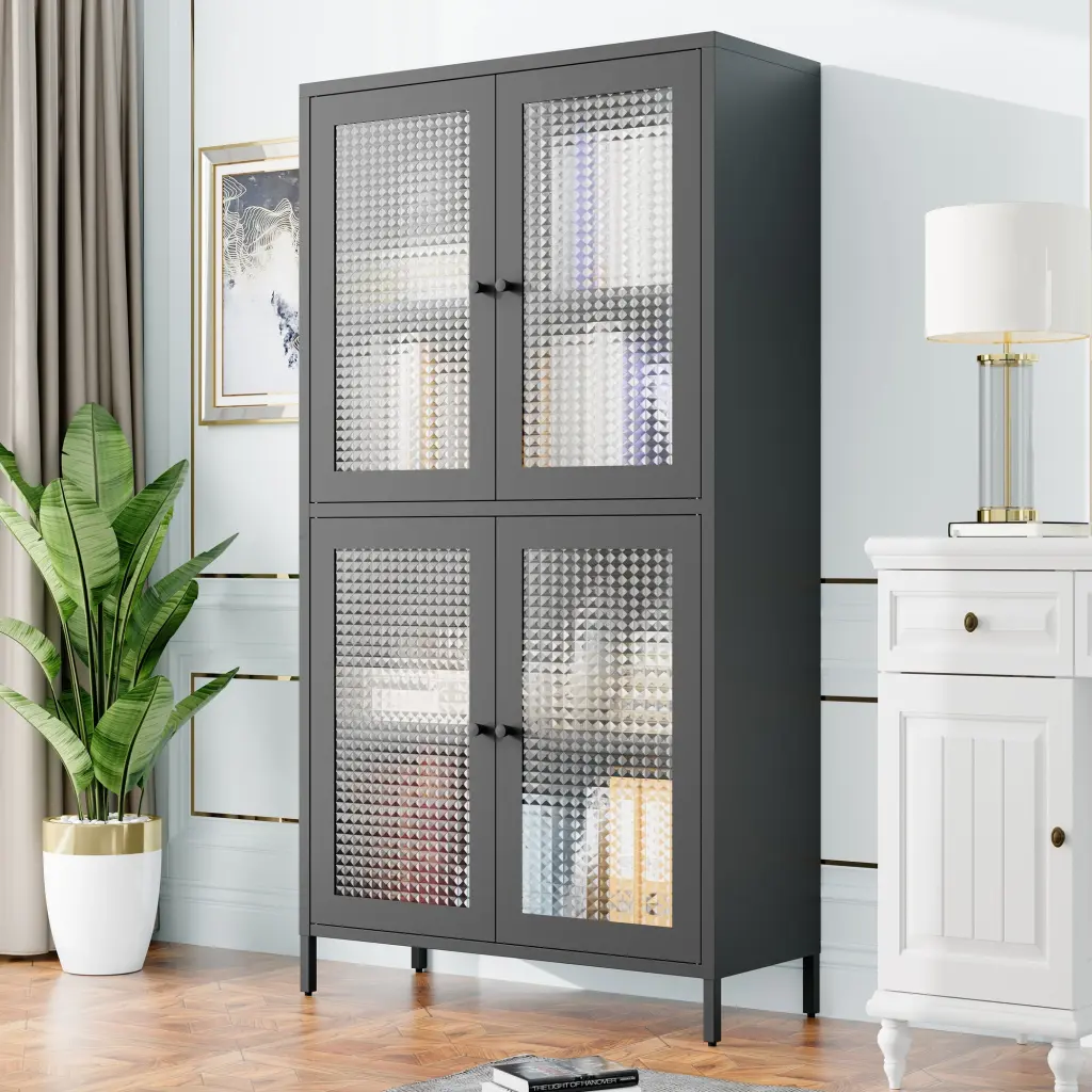 Timeless Metal Storage Cabinet Presentation Cabinet 4 Glass Doors 4 Shelves rnb