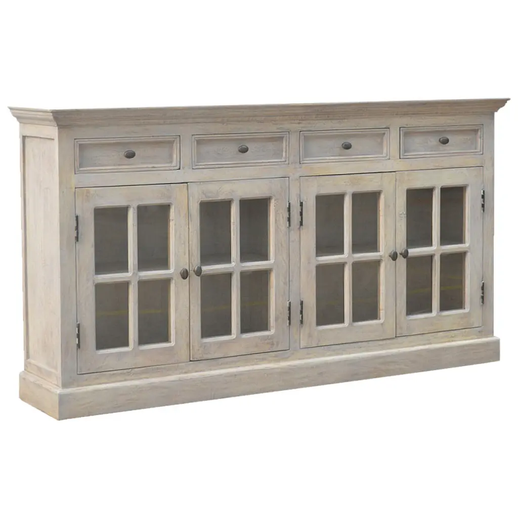 Stone Acid Wash Glazed Sideboard Stone Gray Solid Wood Buffet Cabinet artisan furniture