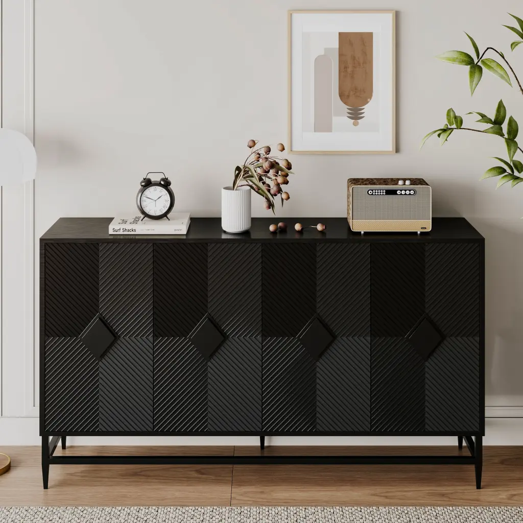 Accent Black Lacquered 4 Door Wooden Cabinet Sideboard Buffet Server Console fs furniture