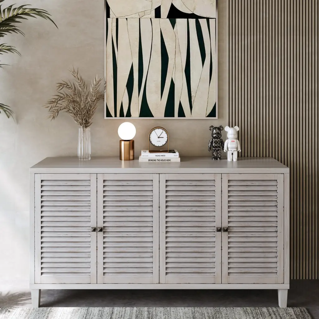 Accent Cabinet 4 Shutter Doors Wooden Sideboard Buffet Server fs furniture