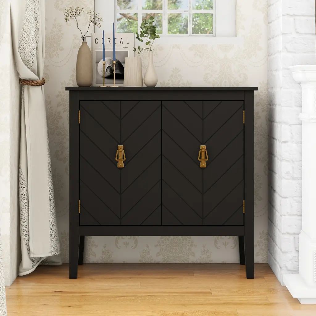 2 Door Wooden Cabinets Black Wood Cabinet Vintage Style Sideboard Living Room rnb
