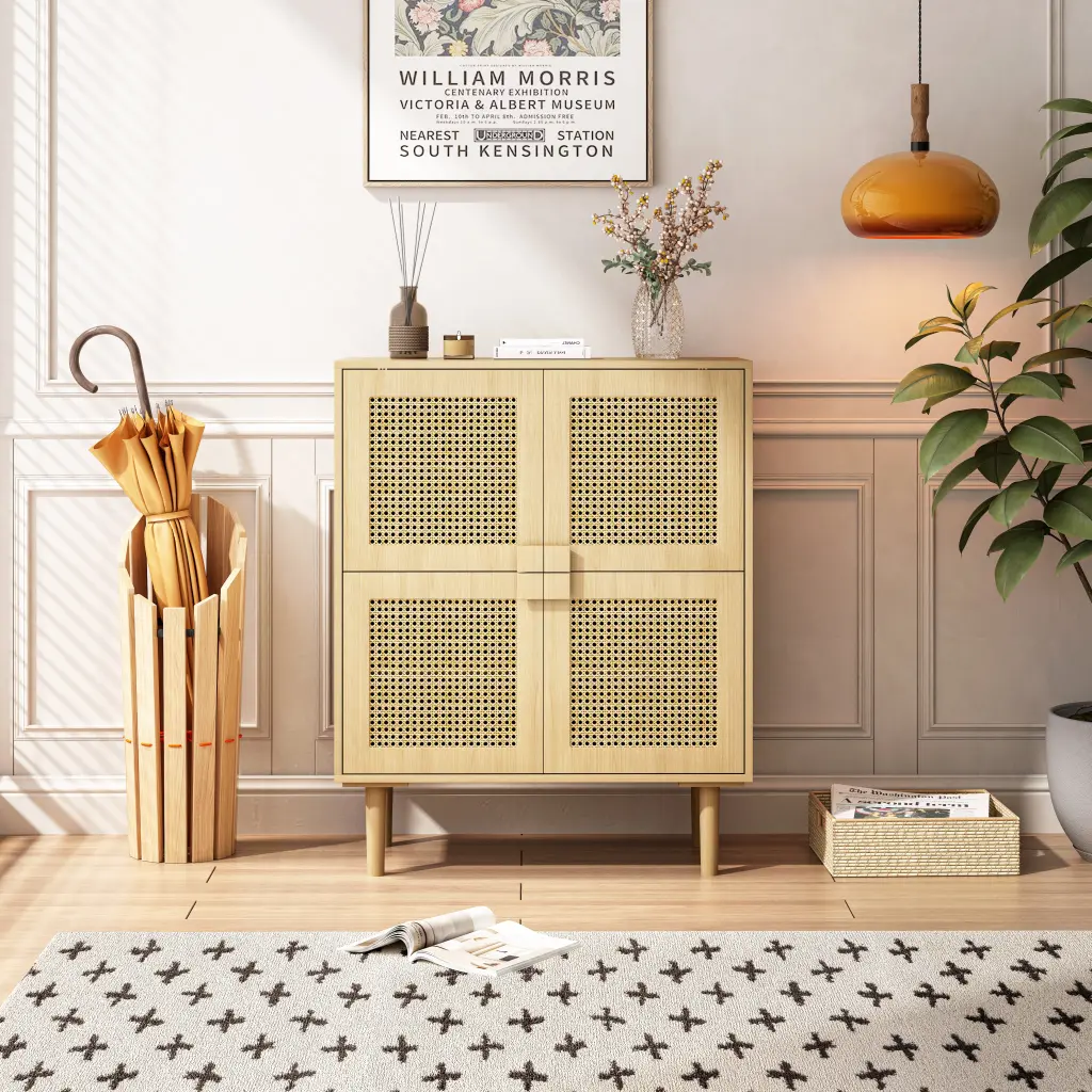 4-Door Rattan Mesh Storage Cabinet Sideboard 8 Storage Spaces spribung