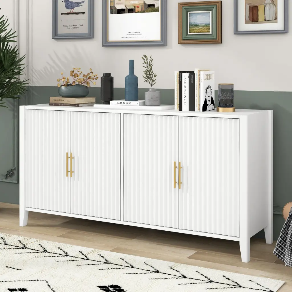 Accent Storage Cabinet Sideboard Wooden Cabinet Metal Handles Living Room u_style