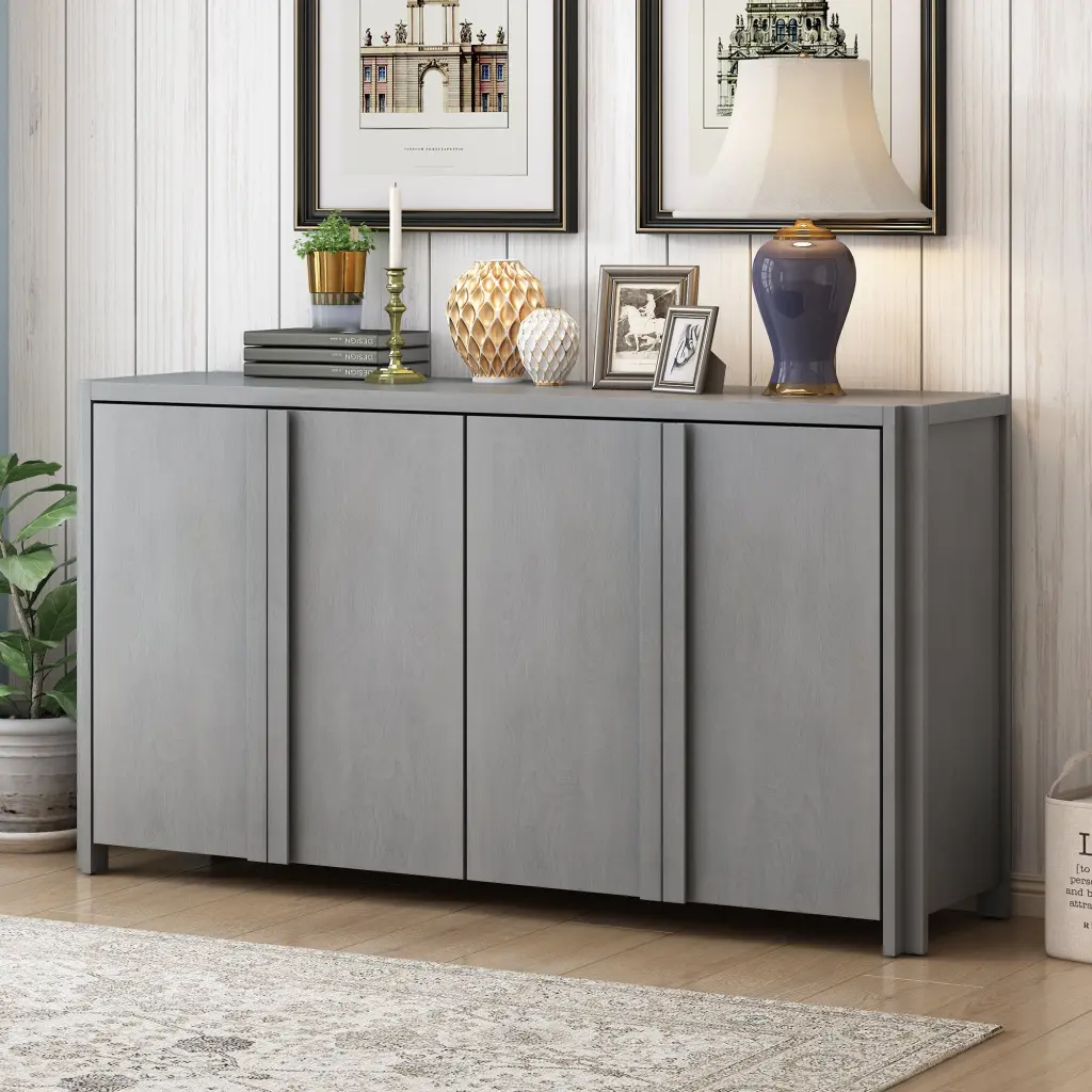 Crafted Storage Cabinet Sideboard 4 Doors Adjustable Shelves Versatile u_style