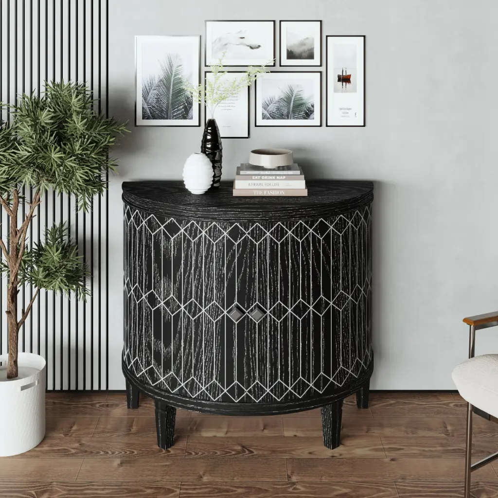 Accent Cabinet Modern Half Moon 2 Door Wooden Storage Cabinet Living Room rnb