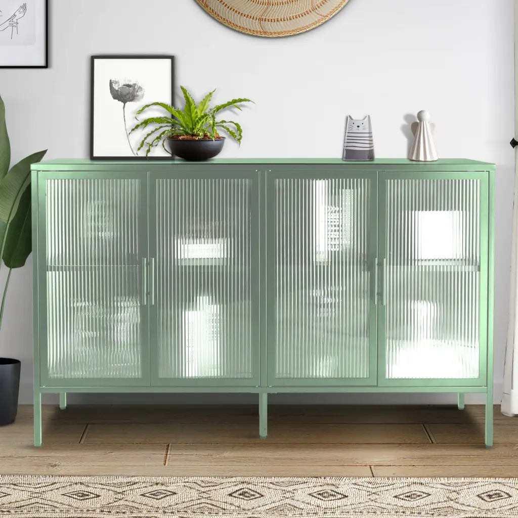 Chic 4 Door Tempered Glass Cabinet Adjustable Shelves rnb