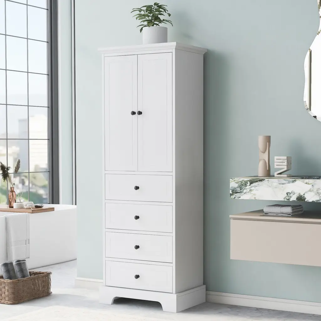 Storage Cabinet 2 Doors and 4 Drawers Bathroom Office Adjustable by