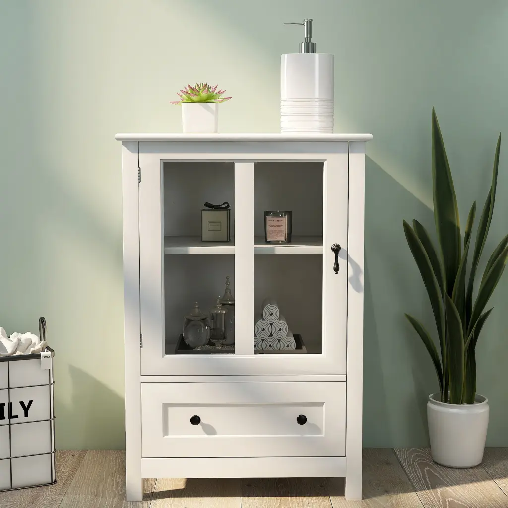 Buffet Storage Cabinet Single Glass Doors And Unique Bell Handle cl worthy houseware co.-ltd.