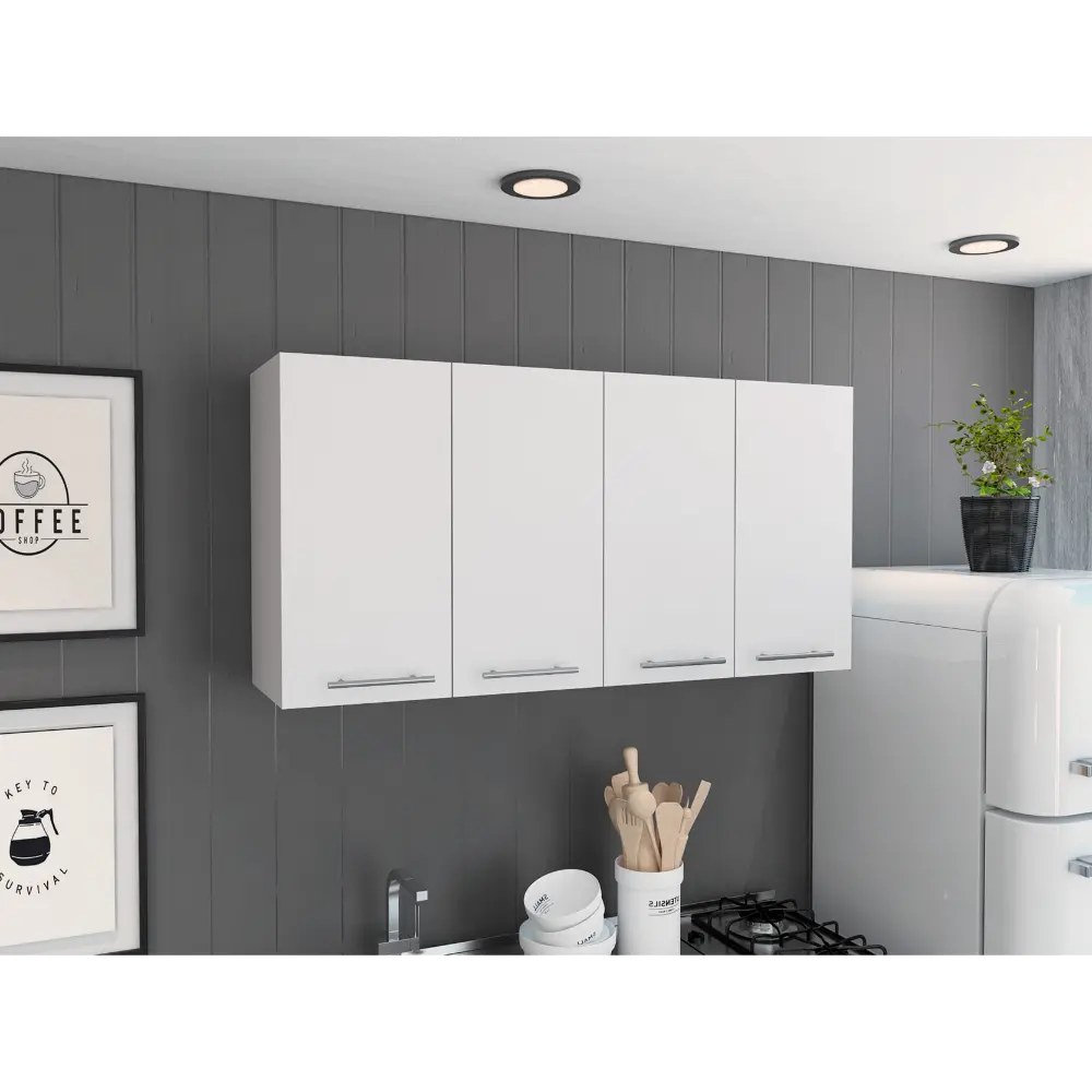 Sitka Wall Cabinet Two Divisions Four Doors White Kitchen Storage fm furniture