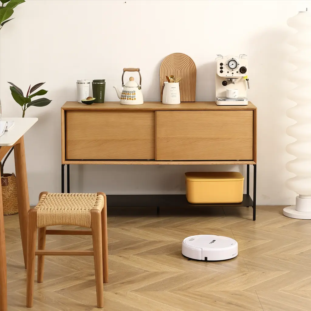 Sideboard Buffet Cabinet White Rubber and MDF Two Door Sliding Storage furnisoar lifestyle