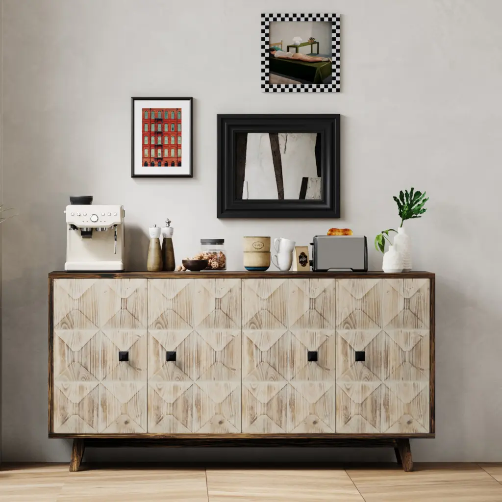 59.84 Inch 4 Door Vintage Sideboard Freestanding Storage Cabinet rnb