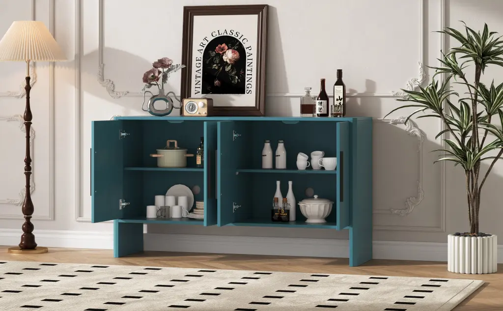 4 Door Large Storage Retro Sideboard Adjustable Shelves Long Cabinet rnb