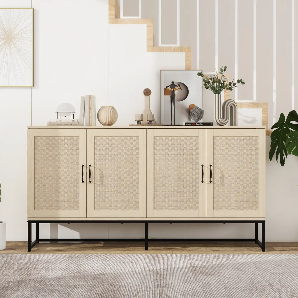 Rattan 4 Door Sideboard Buffet Storage Cabinet Accent Storage rnb
