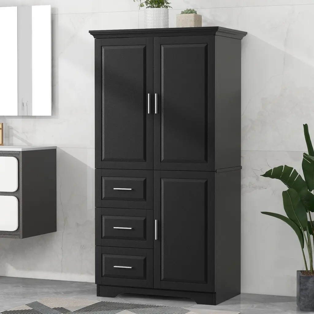 Tall and Wide Storage Cabinet Doors Bathroom or Office Three Drawers rnb