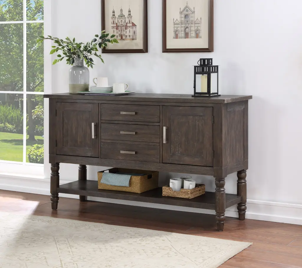 Hutchins Server Dark Brown Wood Dining Room Buffet Sideboard steve silver furniture