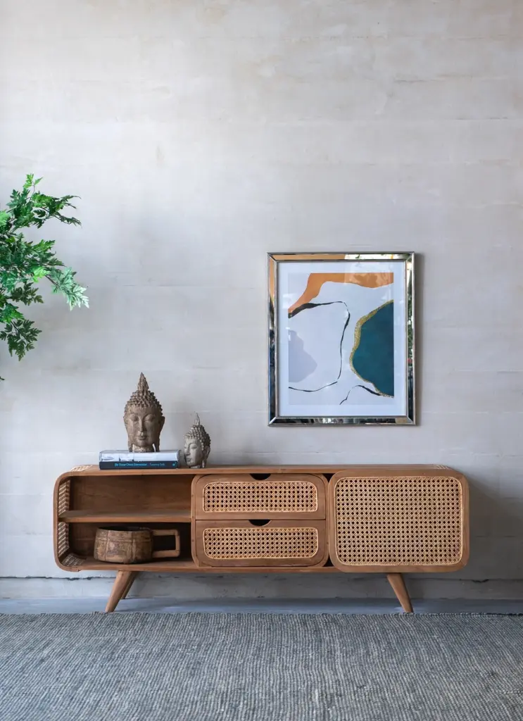 59X15X20 Inch Teak Cabinet Natural Wood Brown Primary Living Space Casual Storage w2078