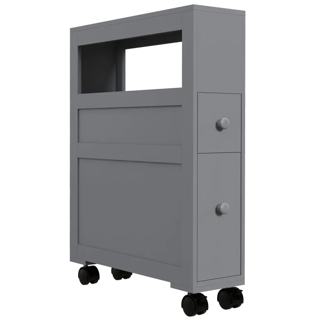 Homcom 6.25 x 20.5 x 28.25 Inch Wood Rolling Narrow Bathroom Side Storage aosom business