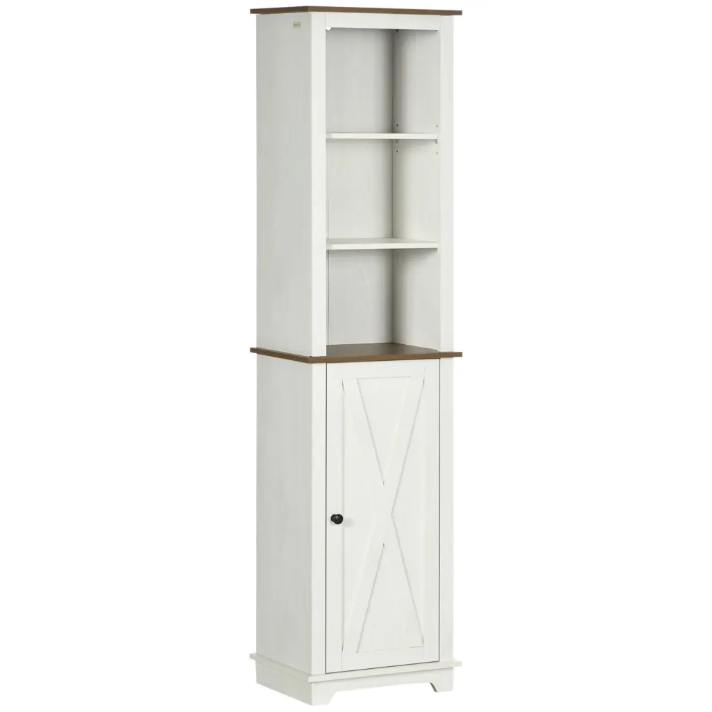 Kleankin Slim Bathroom Storage Cabinet Triple Open Shelves Wooden Finish aosom business