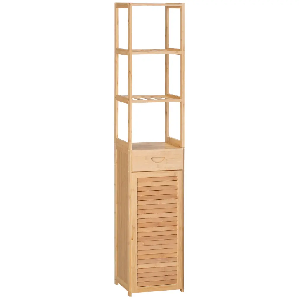 Kleankin Tall Bathroom Cabinet Drawer and Slatted Shelves Slim Storage Unit aosom business