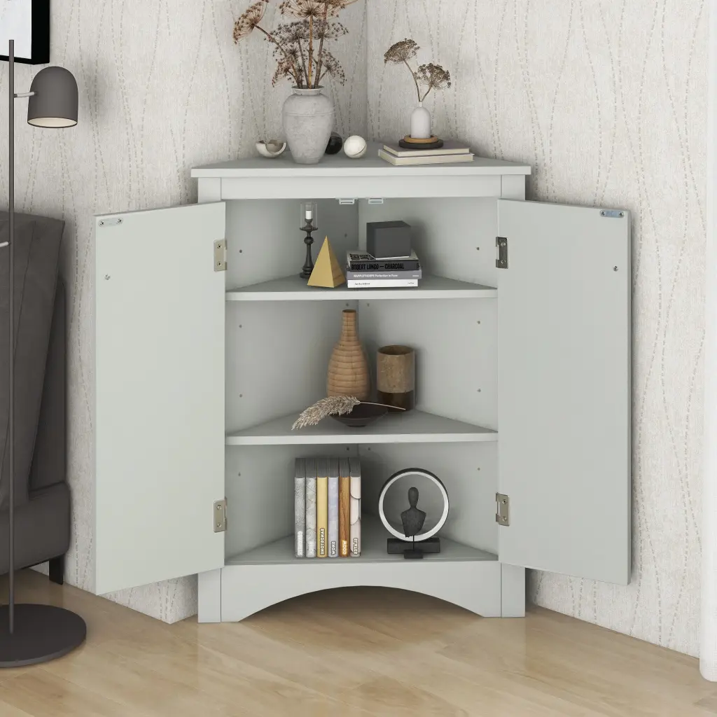 Grey Triangle Bathroom Storage Cabinet Adjustable Shelves Freestanding by