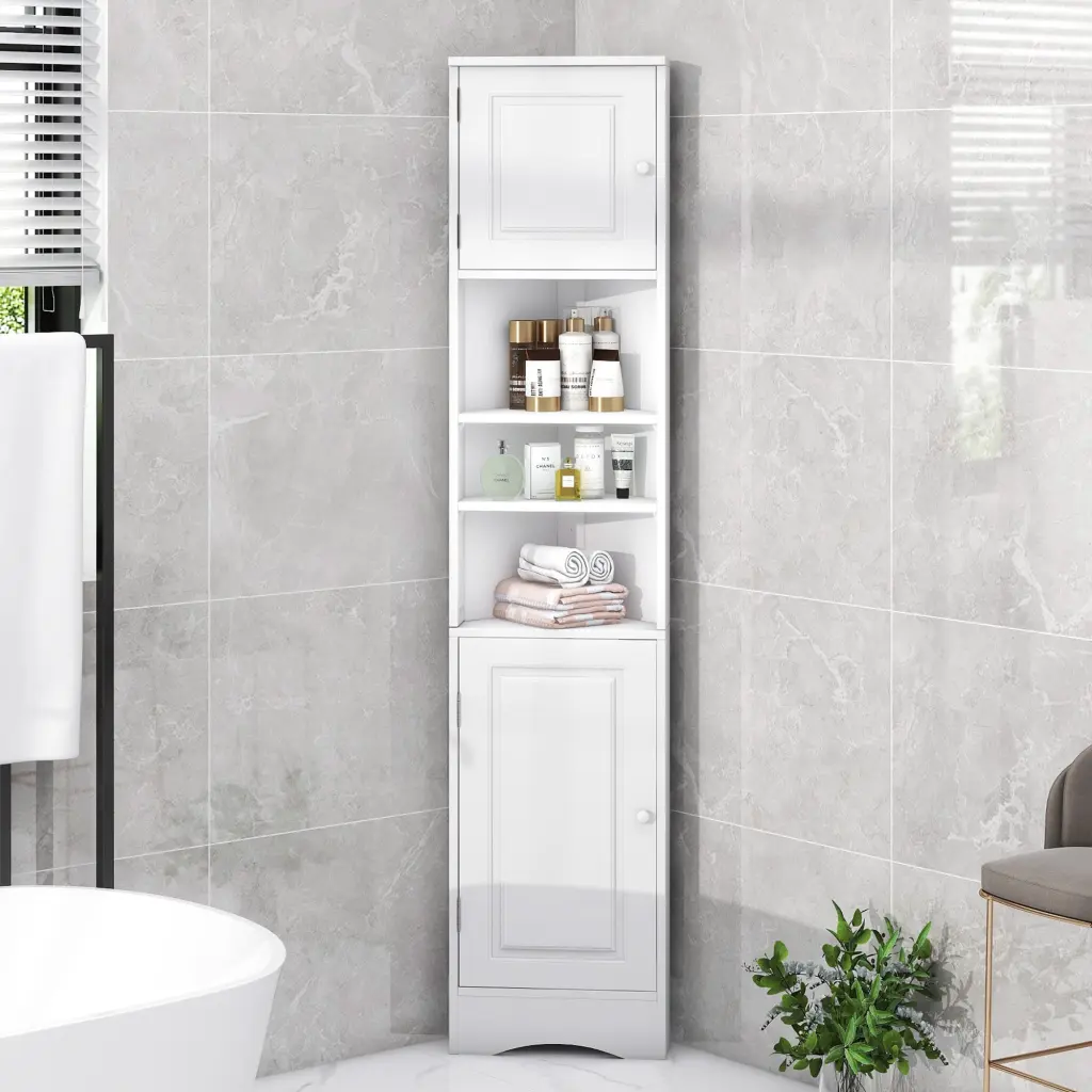 Multi Practical Corner Cabinet Tall Bathroom Storage Cabinet Two Doors by