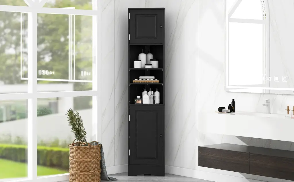 Multi Purpose Corner Cabinet Tall Bathroom Storage Cabinet Two Doors by