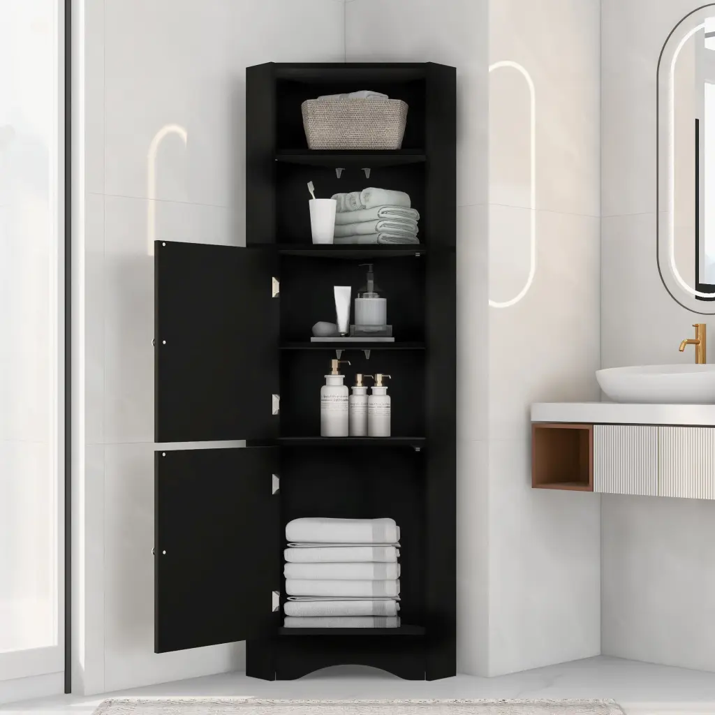 Tall Bathroom Corner Cabinet Freestanding Storage Cabinet Doors by