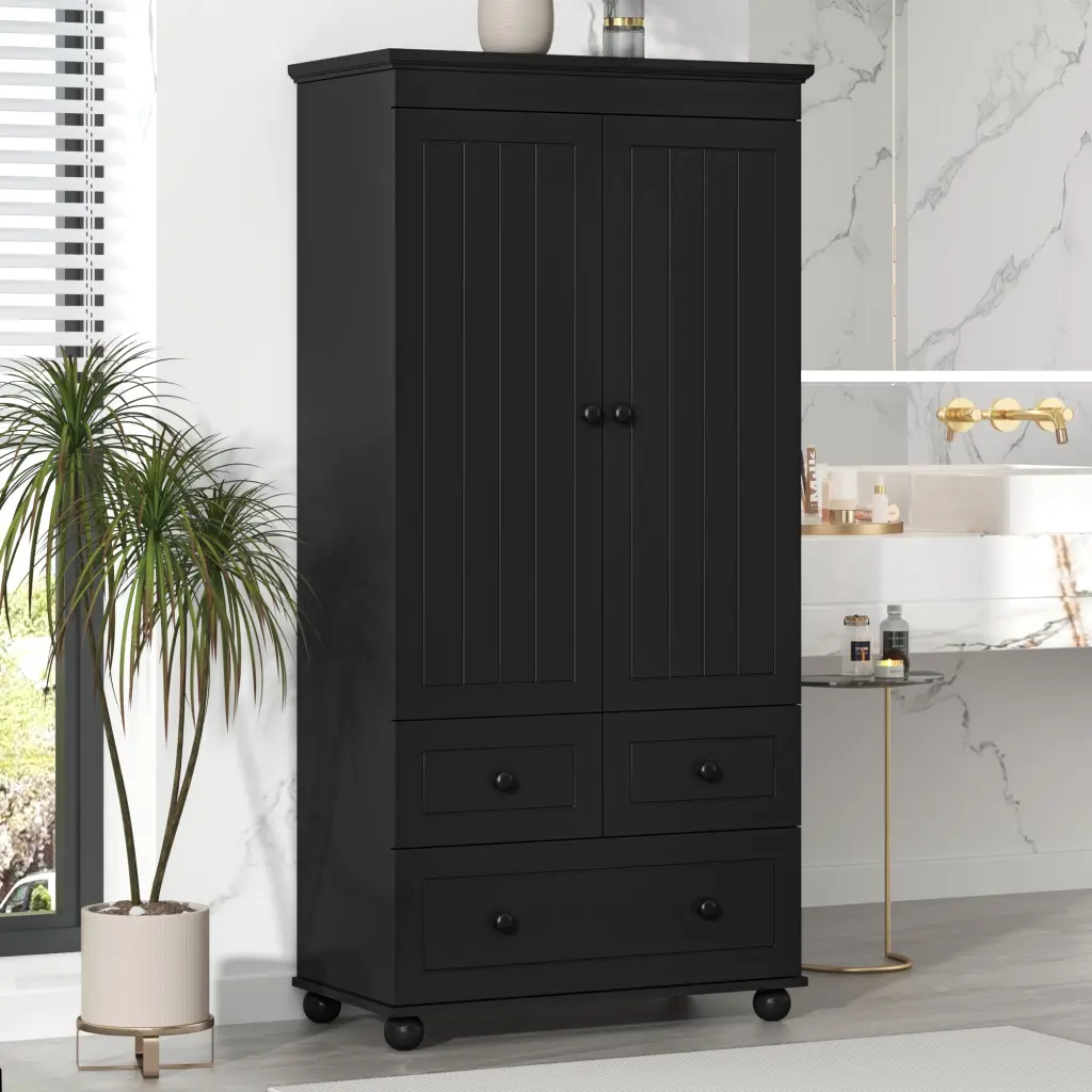 Tall Storage Cabinet Three Drawers Bathroom Office Black Modern Organizer by