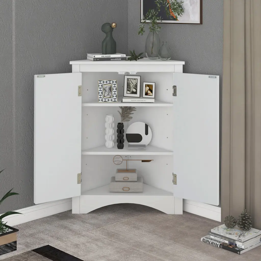 White Triangle Bathroom Storage Cabinet Adjustable Shelves Freestanding by