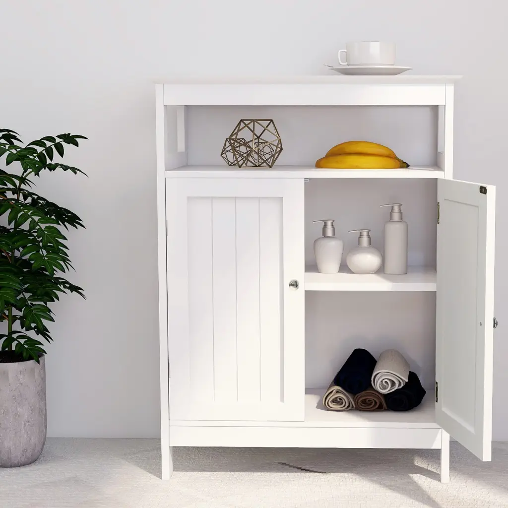 Bathroom Standing Storage Cabinet Double Shutter Doors White cl worthy houseware co.-ltd.