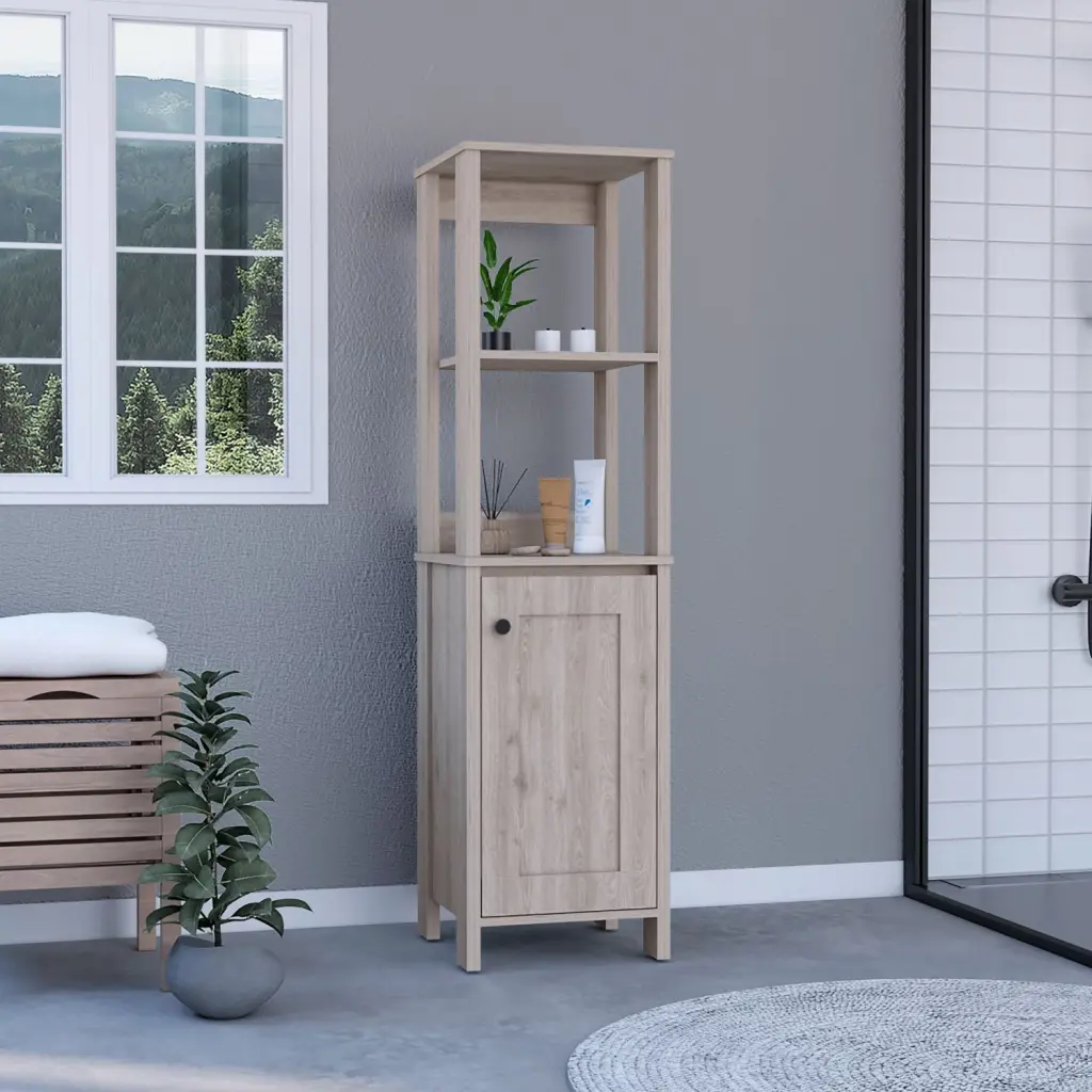 Linen Single Door Cabinet 59 Inch Two Interior Shelves and Two Open Shelves depot e-shop