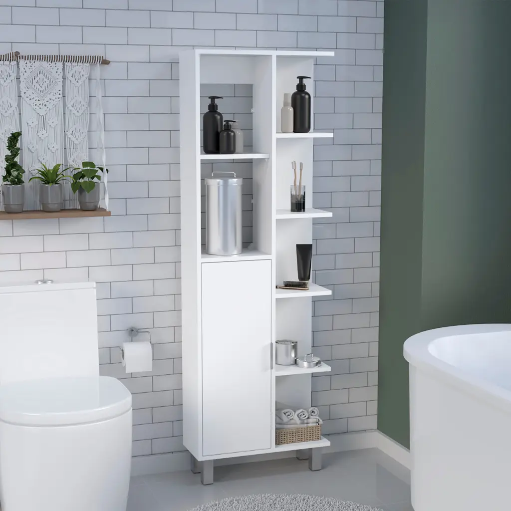 Mott 63 Inch H Linen Bathroom Cabinet Seven Open Shelves And One Drawer depot e-shop